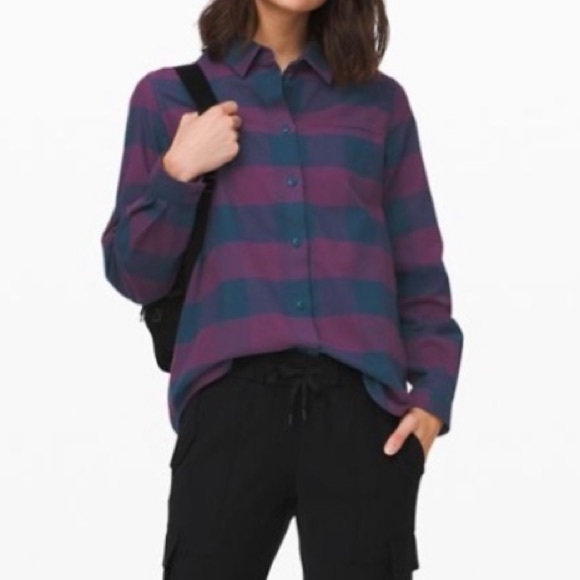Lululemon Athletica Purple and Blue Button Down Shirt - Picture 1 of 13
